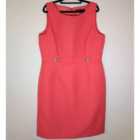 Tahari Levine Studio Sunset Salmon Sheath Dress 14 Sleeveless Career Coquette - Picture 2 of 8